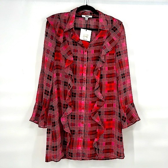 New Jack by bb Dakota red plaid sheer top size small - Picture 1 of 10